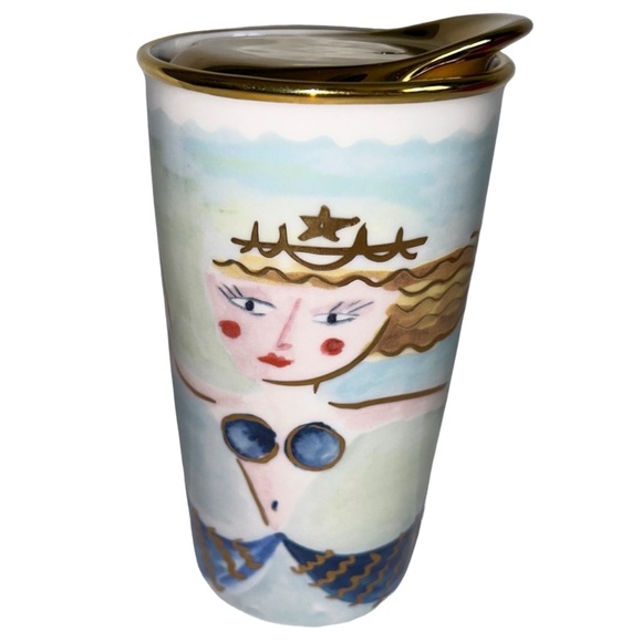 STARBUCKS MERMAID Ceramic Tumbler Gold Lid 2014 - Picture 4 of 11